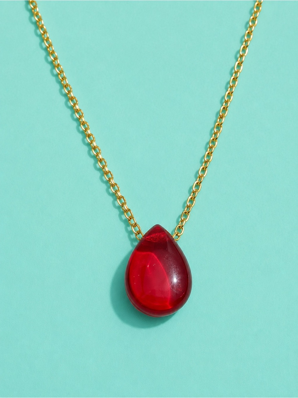 Red Ruby Teardrop Gold Pendant Necklace